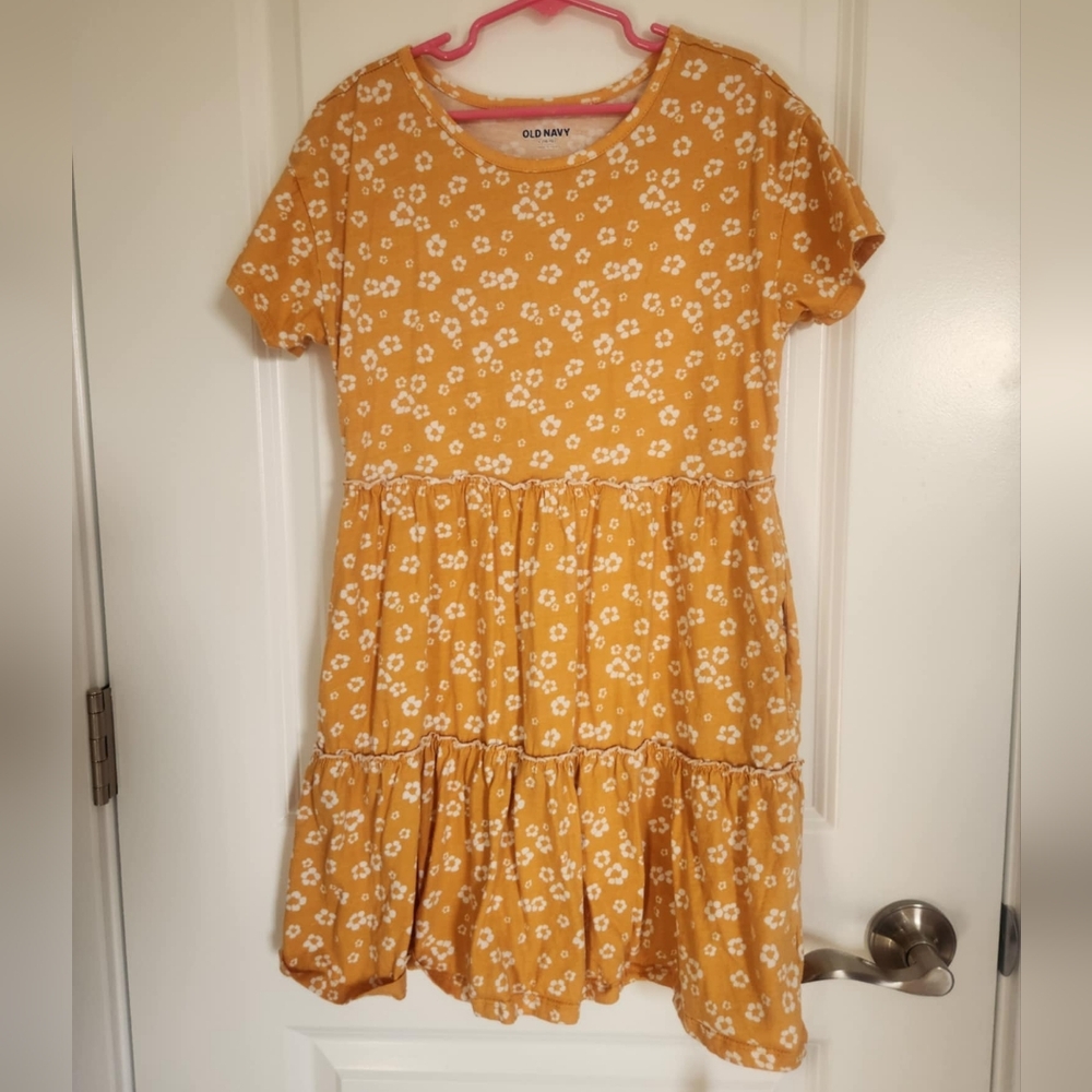 *2 for $10*Girls size 10/12 old navy tiered ruffle yellow floral shirt dress